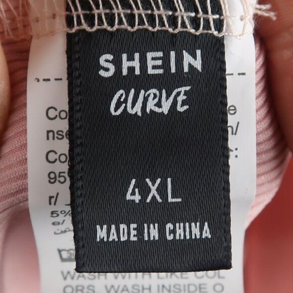 SHEIN CURVE PINK SHORT RUFFLE SLEEVE CREW NECK RIBBED TOP SIZE 4XL - Picture 2 of 5